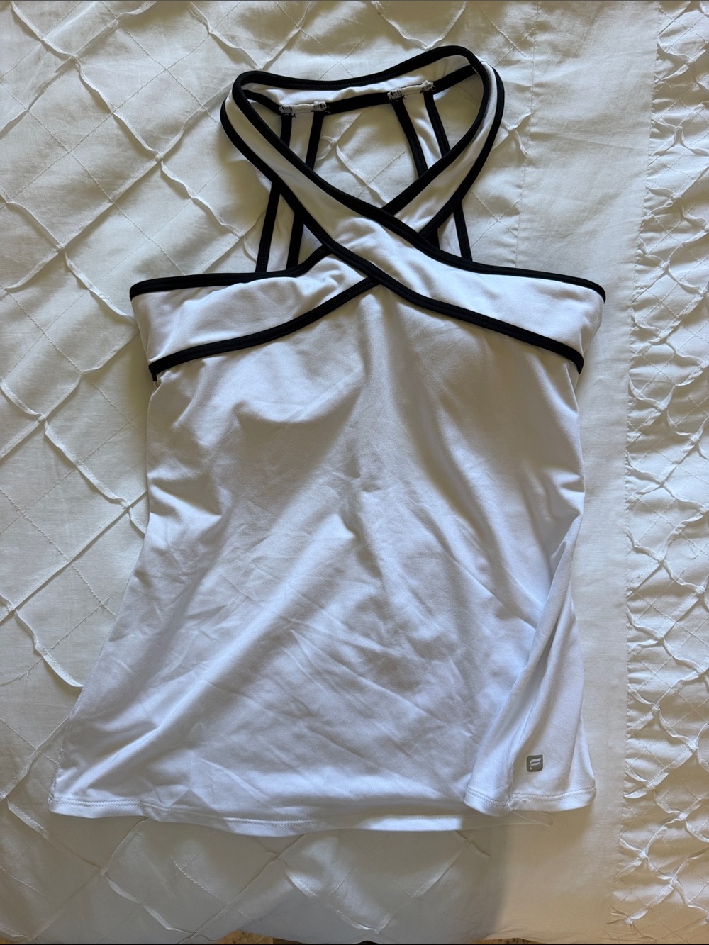 White Cross-Back Tank Top with Black Trim - Women